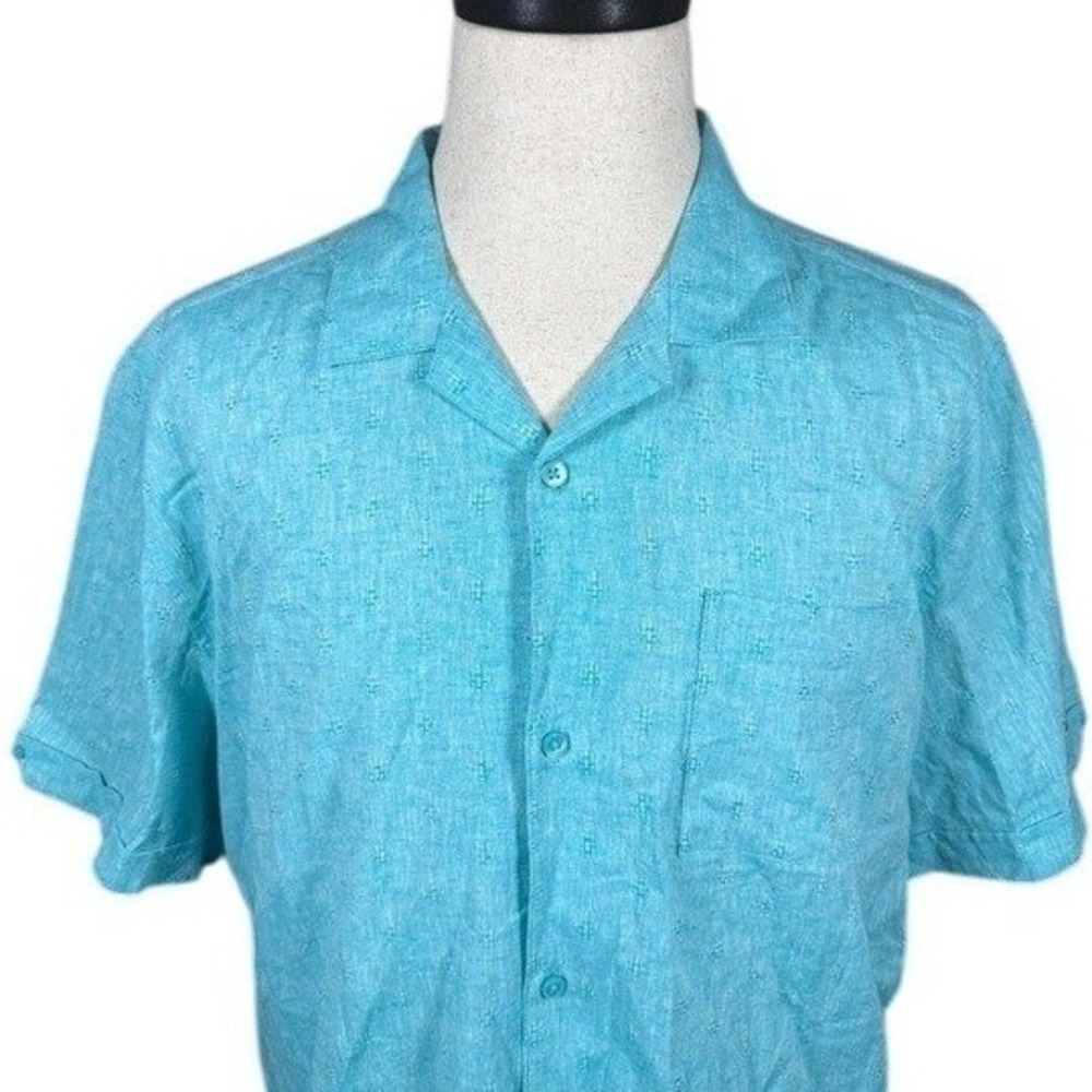 Cubavera Shirt Mens XL CUWSF015KO Ceramic Blue Linen Blend Button Down NEW